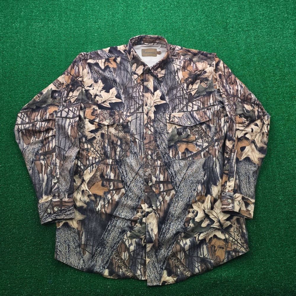 Browning Super Naturals Shirt Mens XL Brown Camo Vintage Hunting Vented Outdoors